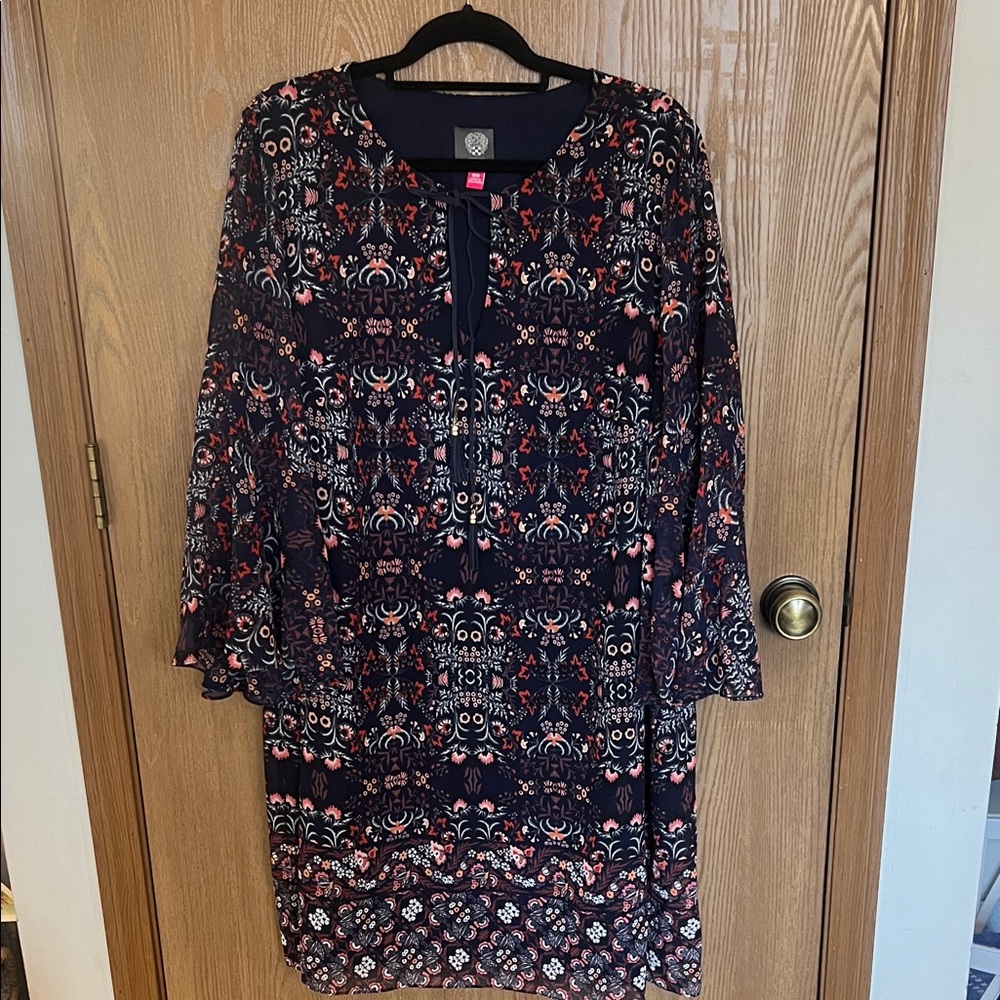 Vince CamutoNavy and Pink Patterned Dress